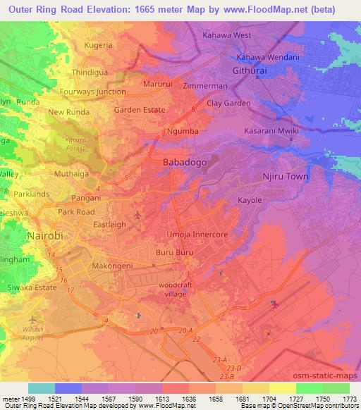 Outer Ring Road,Kenya Elevation Map