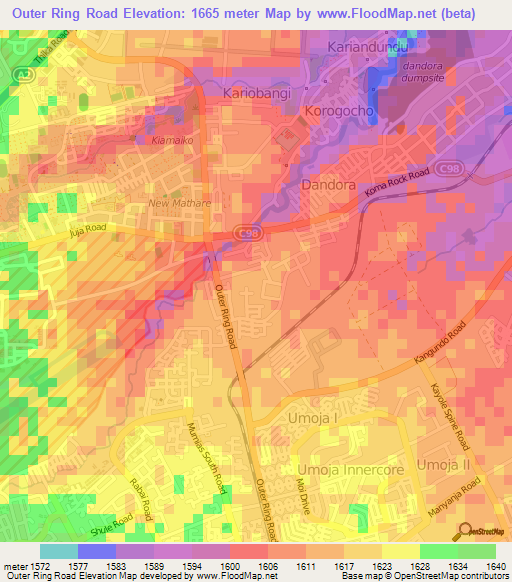 Outer Ring Road,Kenya Elevation Map