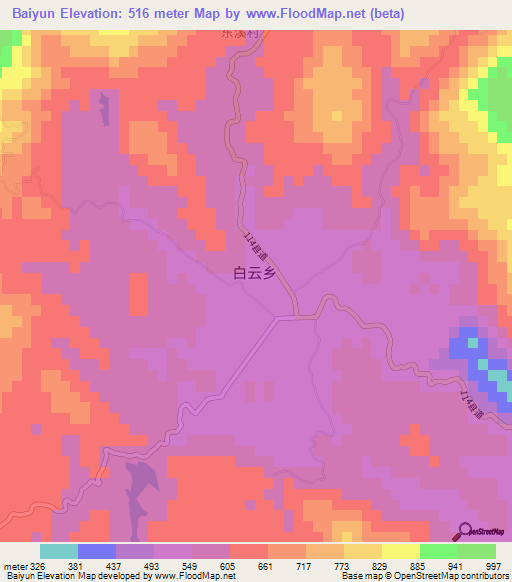 Baiyun,China Elevation Map