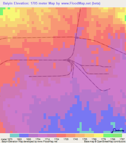 Baiyin,China Elevation Map