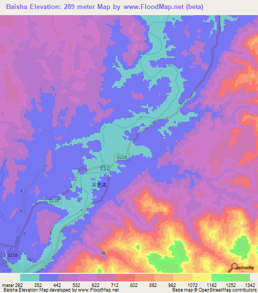Baisha,China Elevation Map