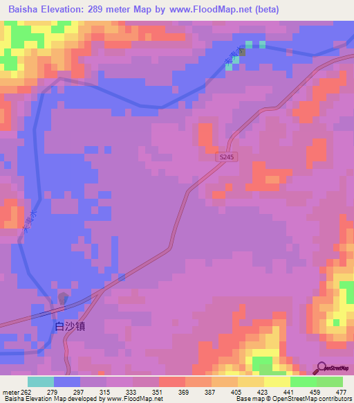 Baisha,China Elevation Map