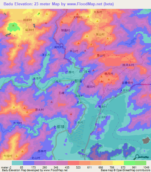 Badu,China Elevation Map