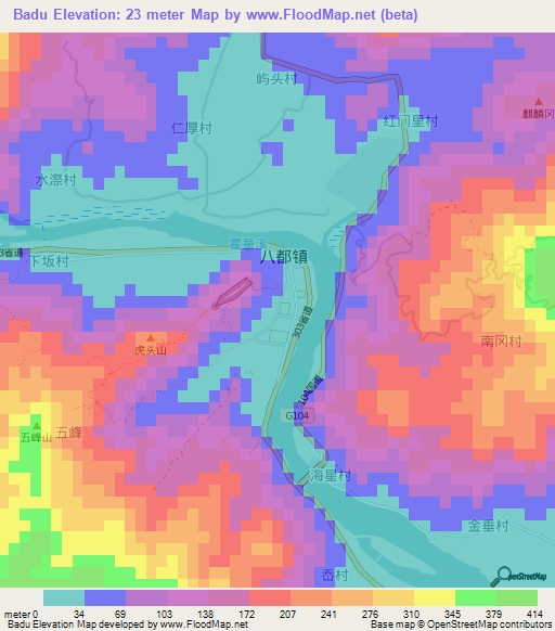 Badu,China Elevation Map