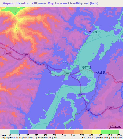 Anjiang,China Elevation Map