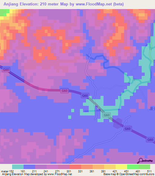 Anjiang,China Elevation Map