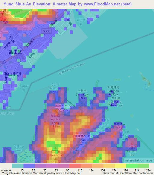 Yung Shue Au,Hong Kong Elevation Map