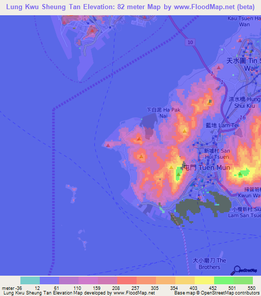 Lung Kwu Sheung Tan,Hong Kong Elevation Map