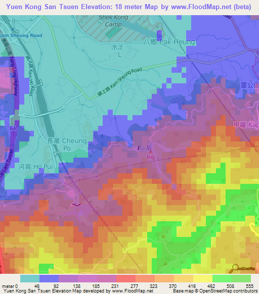 Yuen Kong San Tsuen,Hong Kong Elevation Map