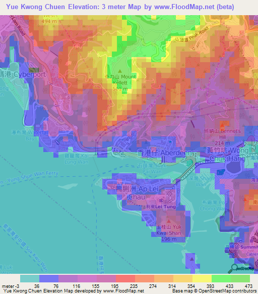 Yue Kwong Chuen,Hong Kong Elevation Map