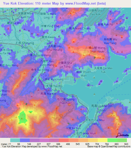Yue Kok,Hong Kong Elevation Map