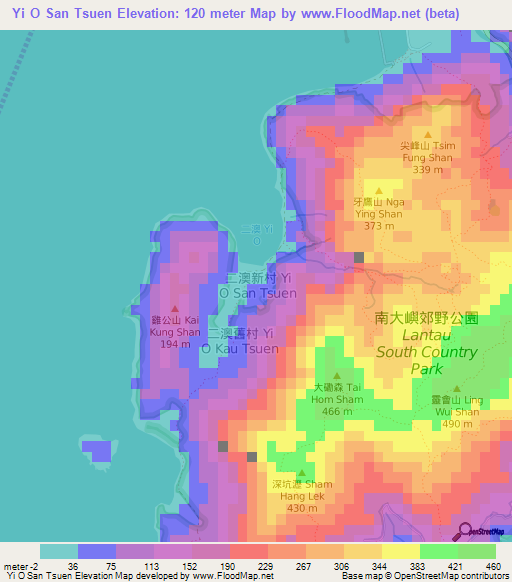 Yi O San Tsuen,Hong Kong Elevation Map