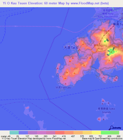 Yi O Kau Tsuen,Hong Kong Elevation Map