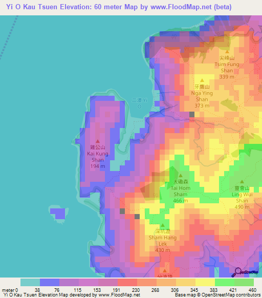 Yi O Kau Tsuen,Hong Kong Elevation Map