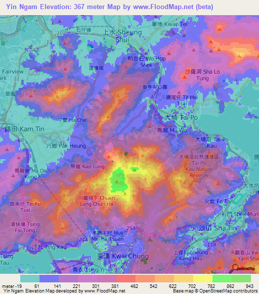Yin Ngam,Hong Kong Elevation Map