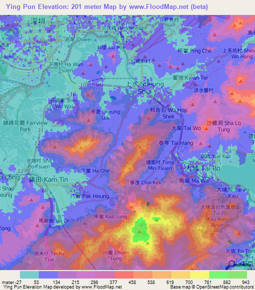 Ying Pun,Hong Kong Elevation Map