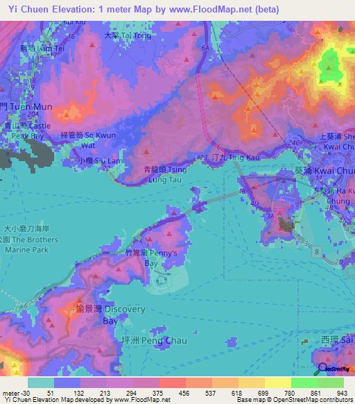 Yi Chuen,Hong Kong Elevation Map