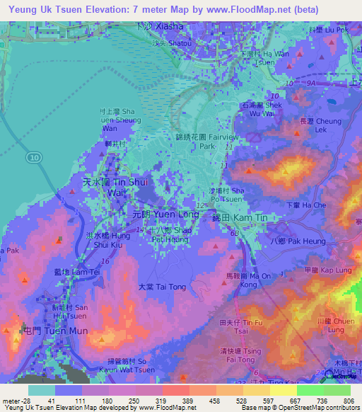 Yeung Uk Tsuen,Hong Kong Elevation Map