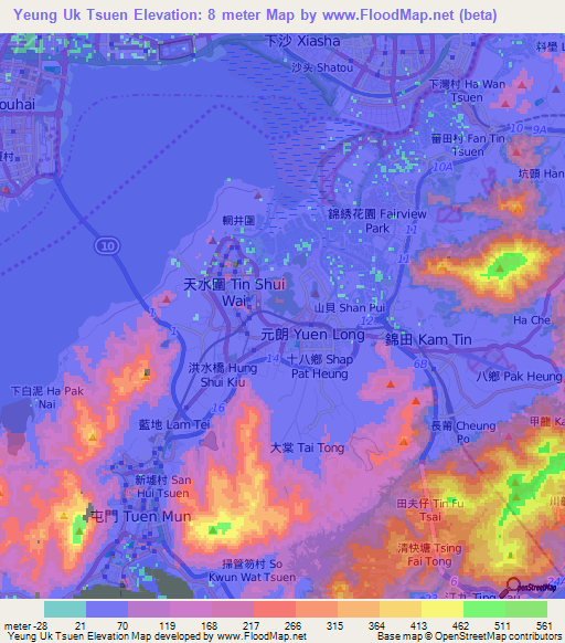Yeung Uk Tsuen,Hong Kong Elevation Map