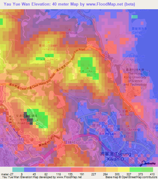 Yau Yue Wan,Hong Kong Elevation Map