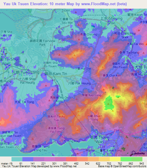 Yau Uk Tsuen,Hong Kong Elevation Map