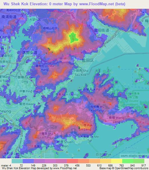 Wu Shek Kok,Hong Kong Elevation Map