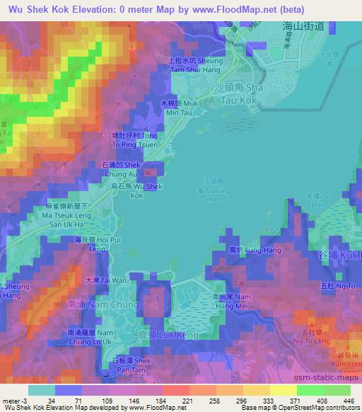 Wu Shek Kok,Hong Kong Elevation Map