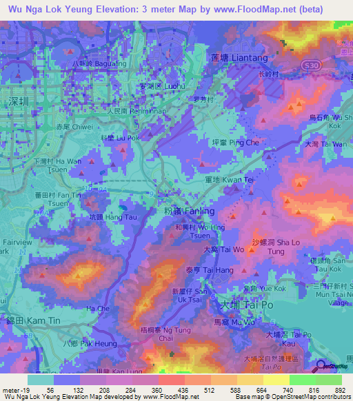 Wu Nga Lok Yeung,Hong Kong Elevation Map