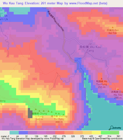 Wu Kau Tang,Hong Kong Elevation Map