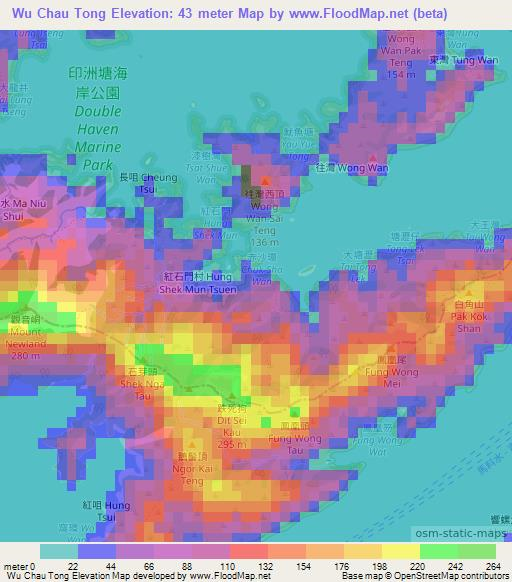 Wu Chau Tong,Hong Kong Elevation Map
