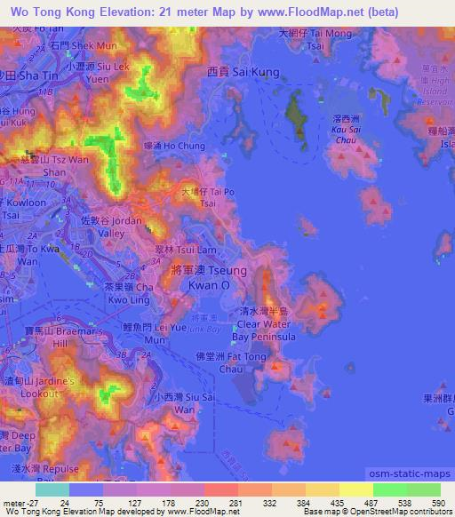 Wo Tong Kong,Hong Kong Elevation Map