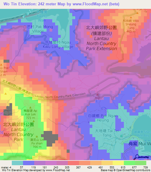 Wo Tin,Hong Kong Elevation Map