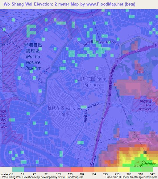 Wo Shang Wai,Hong Kong Elevation Map