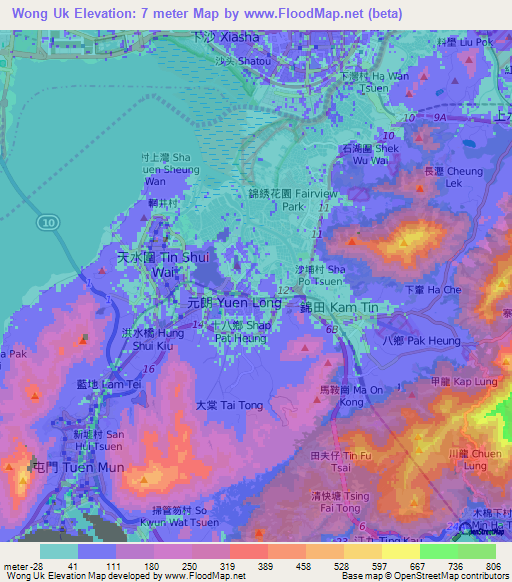 Wong Uk,Hong Kong Elevation Map