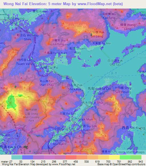 Wong Nai Fai,Hong Kong Elevation Map