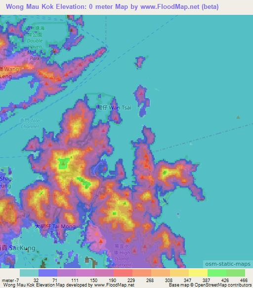 Wong Mau Kok,Hong Kong Elevation Map