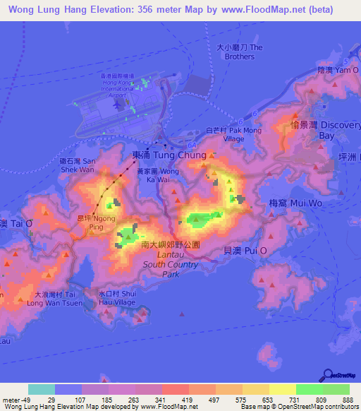 Wong Lung Hang,Hong Kong Elevation Map