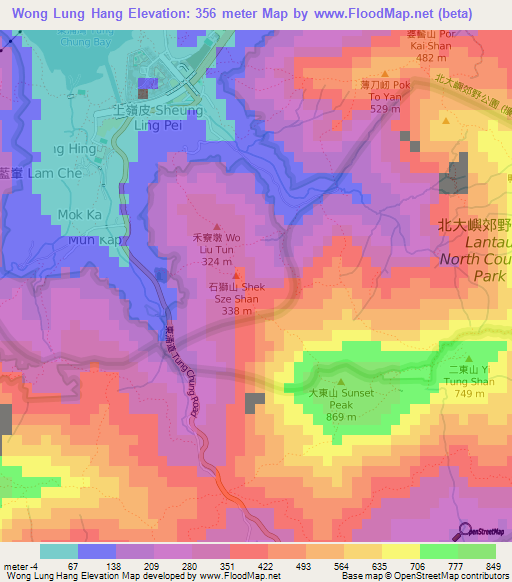 Wong Lung Hang,Hong Kong Elevation Map