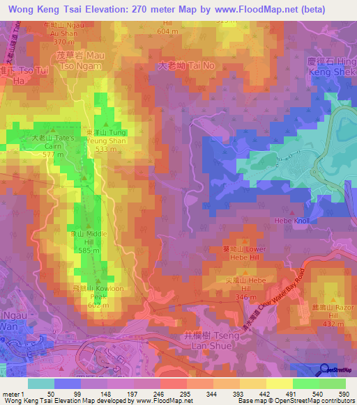 Wong Keng Tsai,Hong Kong Elevation Map