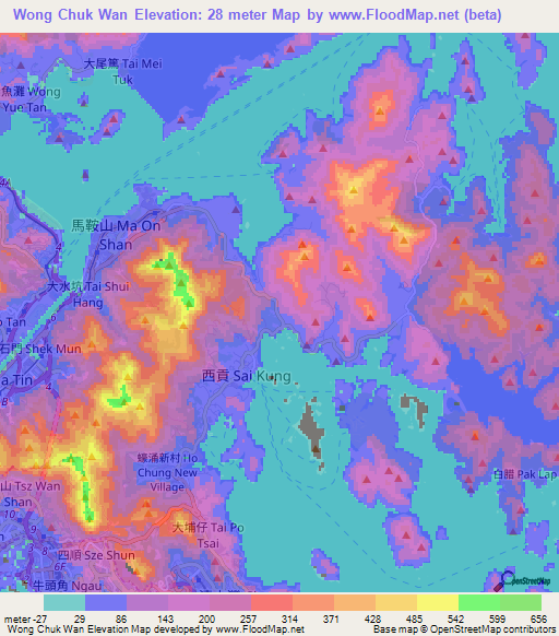 Wong Chuk Wan,Hong Kong Elevation Map