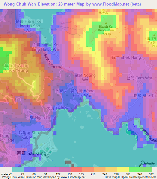 Wong Chuk Wan,Hong Kong Elevation Map