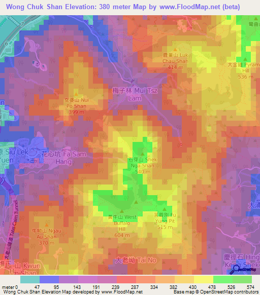 Wong Chuk Shan,Hong Kong Elevation Map