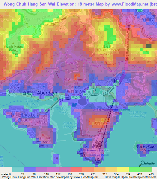 Wong Chuk Hang San Wai,Hong Kong Elevation Map