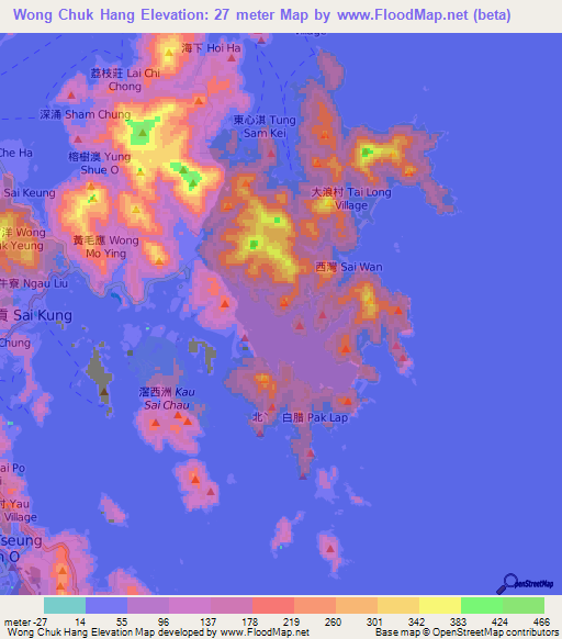 Wong Chuk Hang,Hong Kong Elevation Map