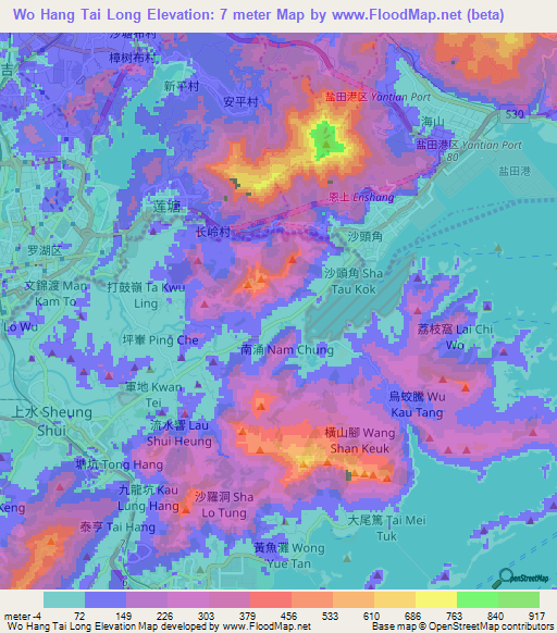Wo Hang Tai Long,Hong Kong Elevation Map