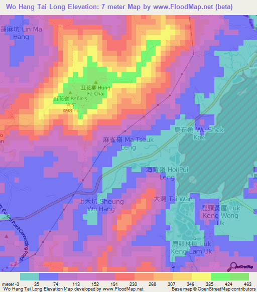 Wo Hang Tai Long,Hong Kong Elevation Map