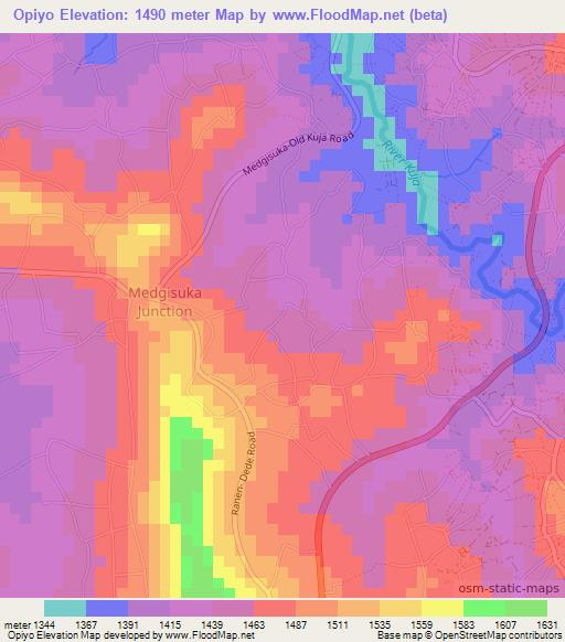Opiyo,Kenya Elevation Map