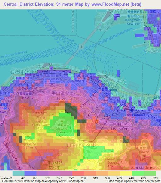 Central District,Hong Kong Elevation Map