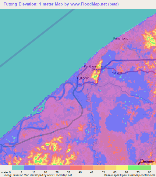 Tutong,Brunei Elevation Map