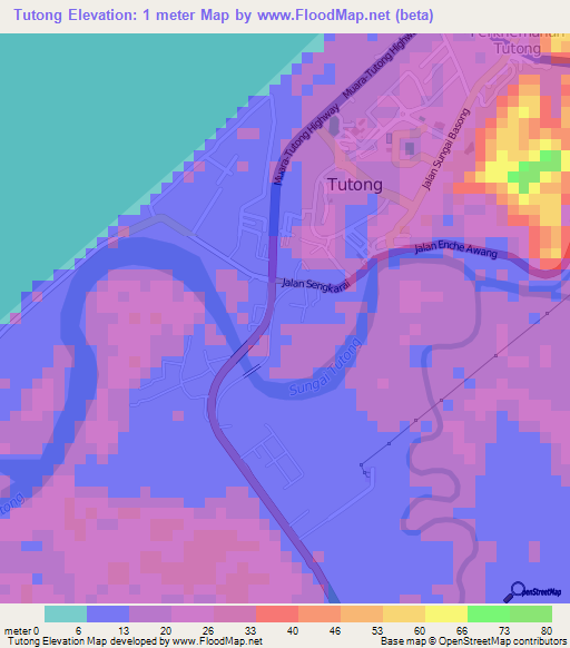 Tutong,Brunei Elevation Map